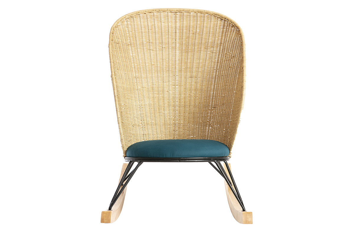 Sedia a dondolo rattan e tessuto blu petrolio ROBIN