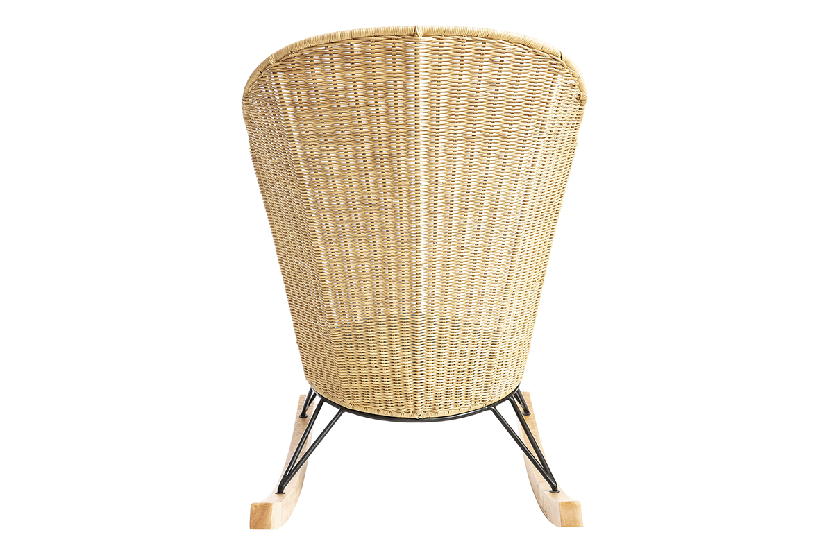 Sedia a dondolo rattan e tessuto blu petrolio ROBIN