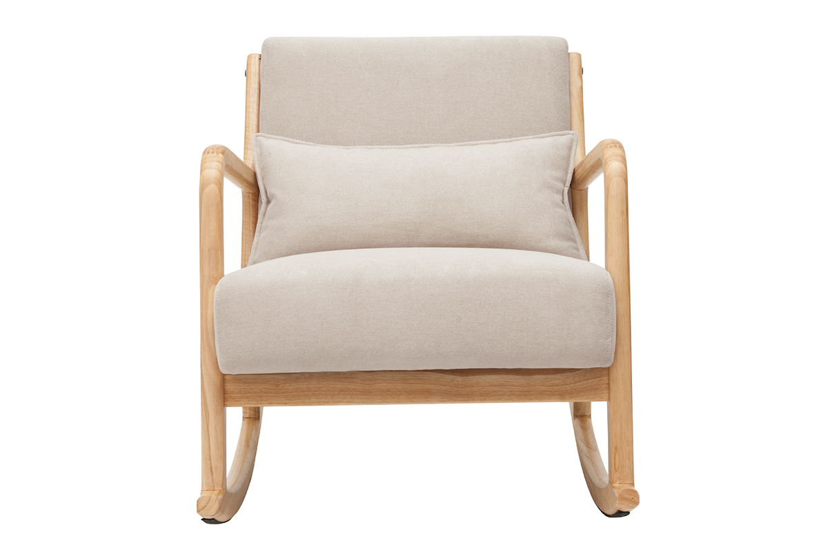Sedia a dondolo scandinava legno chiaro e tessuto effetto velluto beige DERRY