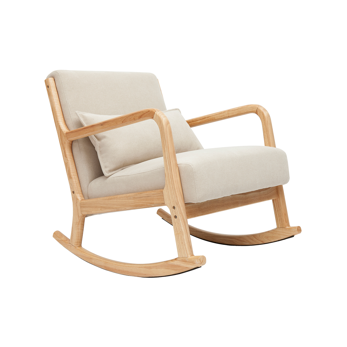 Sedia a dondolo scandinava legno chiaro e tessuto effetto velluto beige DERRY