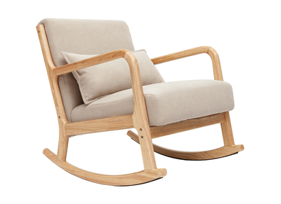 Sedia a dondolo scandinava legno chiaro e tessuto effetto velluto beige DERRY