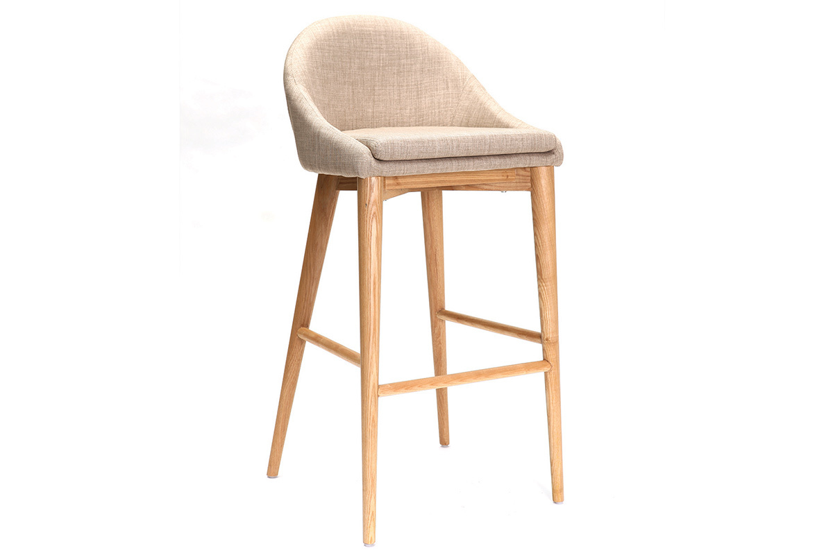 Sedia alta design legno poliestere beige SHANA 75 cm