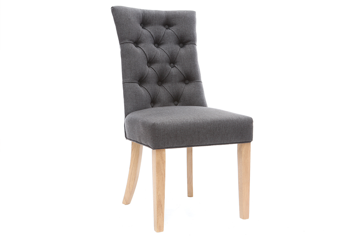 Sedia classica in tessuto naturale con piedi in legno chiaro VOLTAIRE