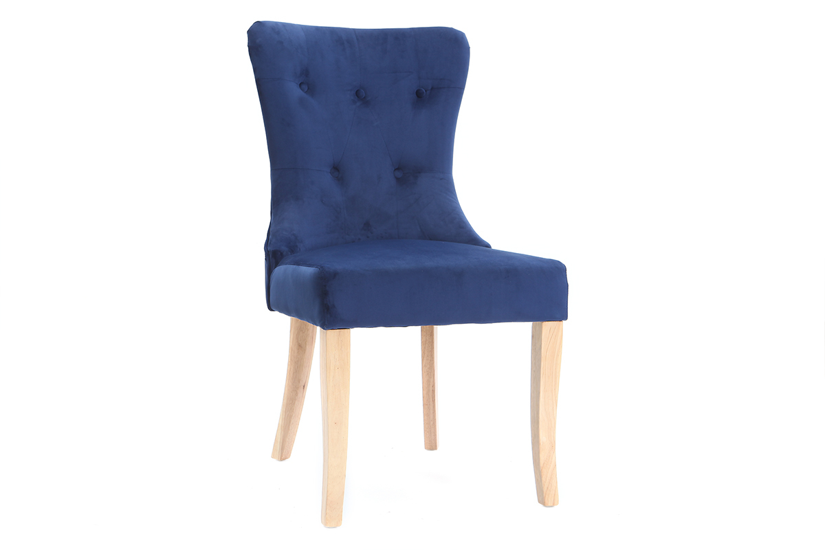 Sedia classica in velluto, colore: Blu scuro, piedi legno chiaro, modello: GUSTAVE