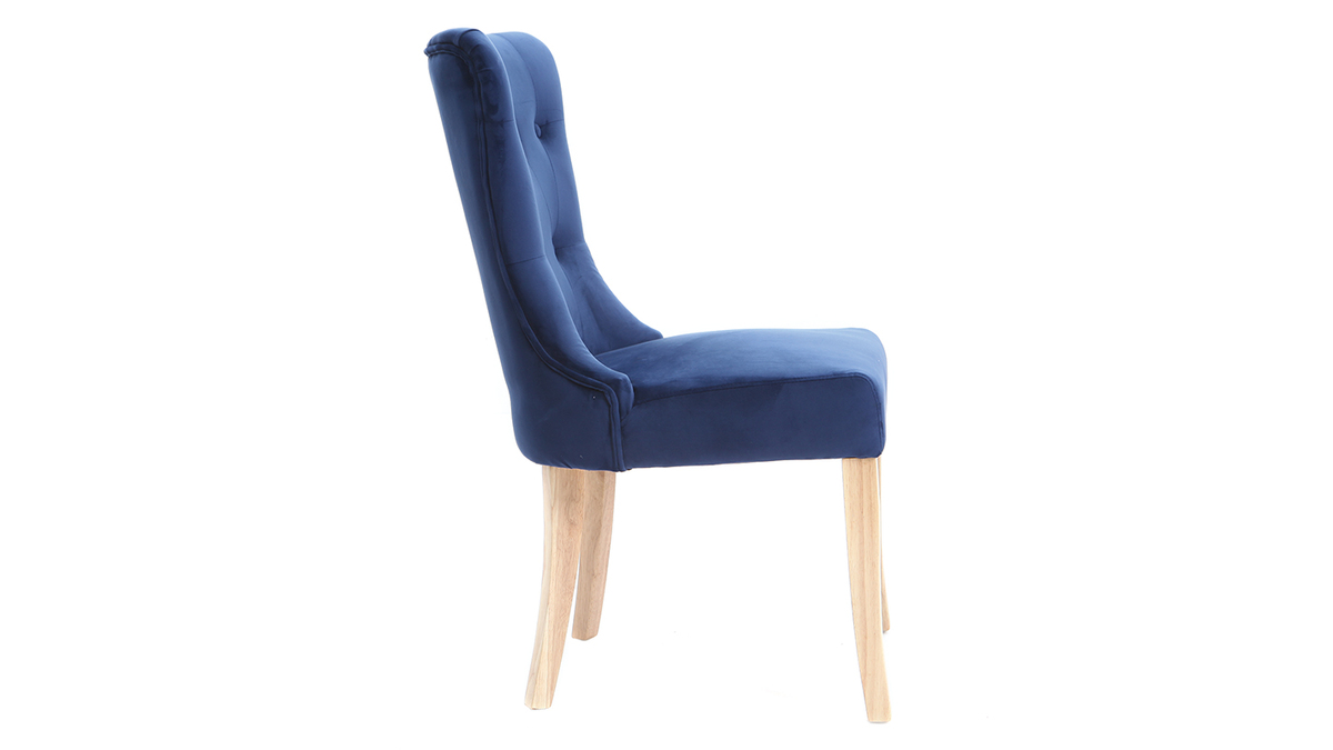 Sedia classica in velluto, colore: Blu scuro, piedi legno chiaro, modello: GUSTAVE