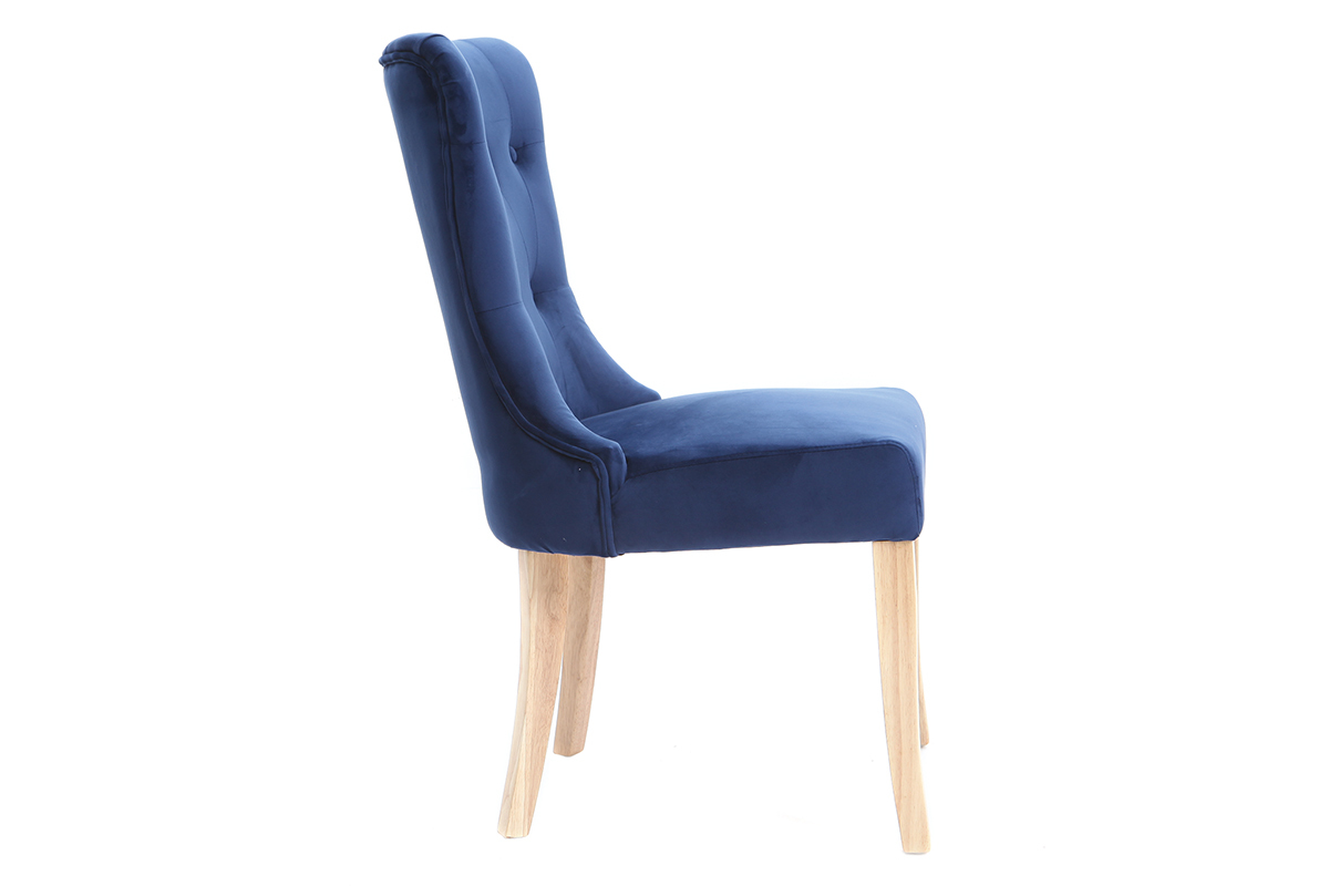 Sedia classica in velluto, colore: Blu scuro, piedi legno chiaro, modello: GUSTAVE
