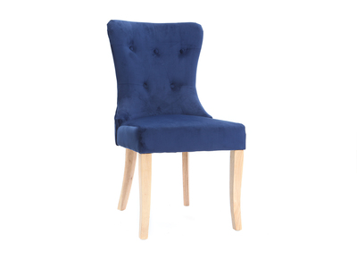 Sedia classica in velluto, colore: Blu scuro, piedi legno chiaro, modello: GUSTAVE