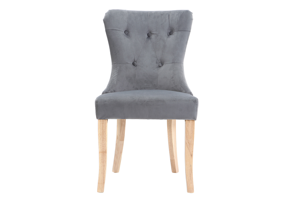 Sedia classica, in velluto, colore: Grigio scuro, con piedi legno chiaro, modello: GUSTAVE