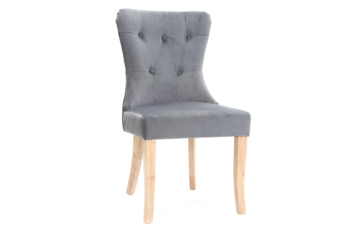 Sedia classica, in velluto, colore: Grigio scuro, con piedi legno chiaro, modello: GUSTAVE