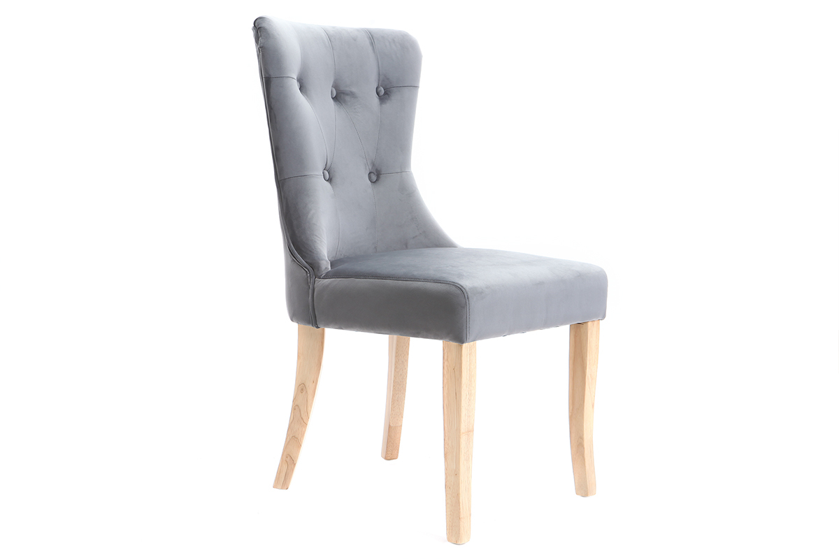 Sedia classica, in velluto, colore: Grigio scuro, con piedi legno chiaro, modello: GUSTAVE