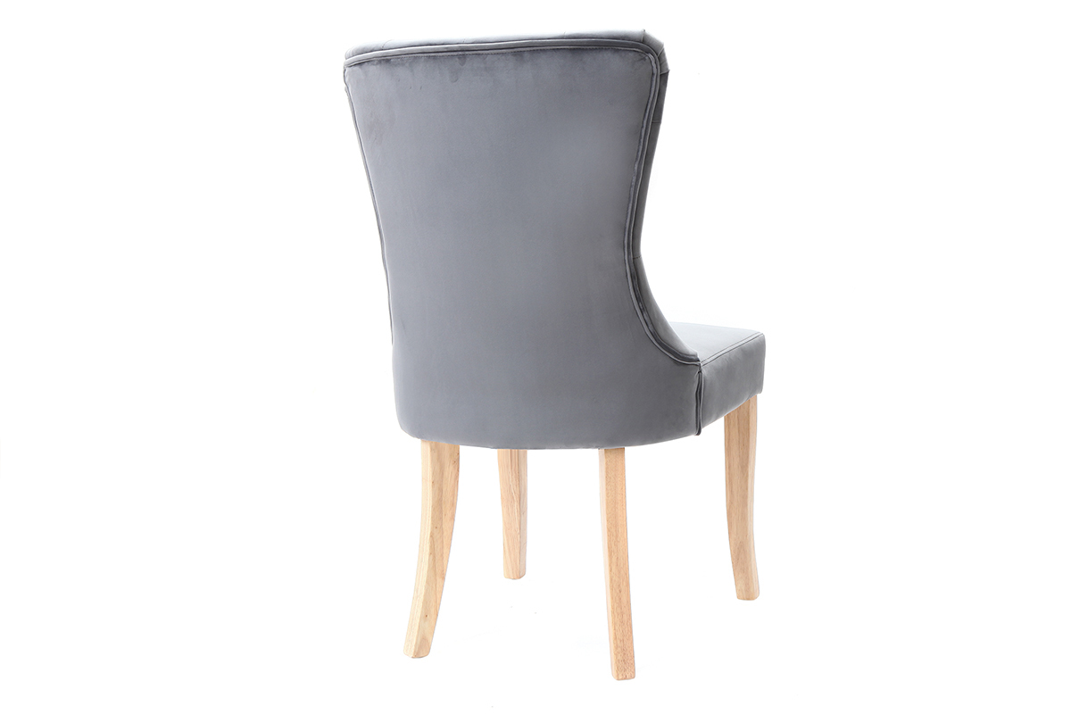 Sedia classica, in velluto, colore: Grigio scuro, con piedi legno chiaro, modello: GUSTAVE