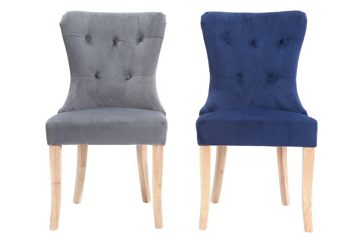 Sedia classica, in velluto, colore: Grigio scuro, con piedi legno chiaro, modello: GUSTAVE