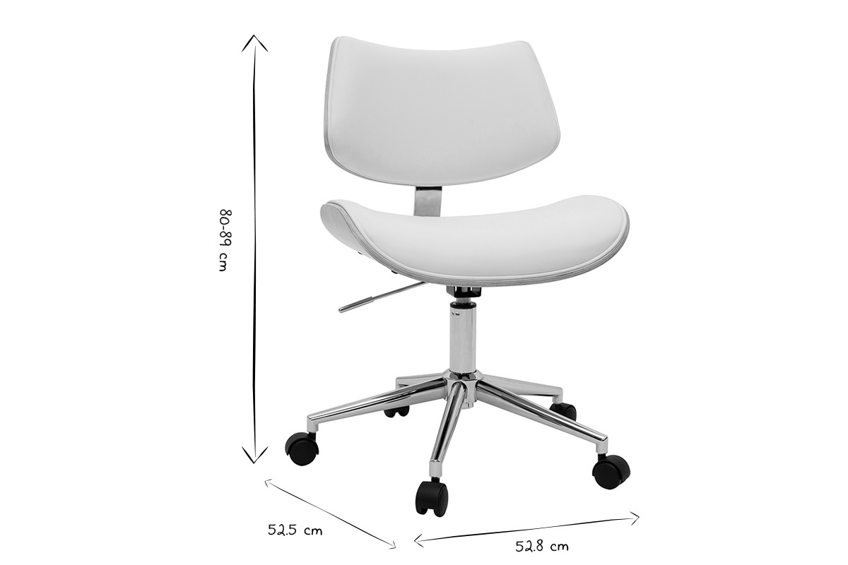 Sedia da ufficio con rotelle design bianco, legno chiaro rovere e metallo MALMO