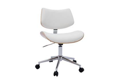 Sedia da ufficio con rotelle design bianco, legno chiaro rovere e metallo MALMO