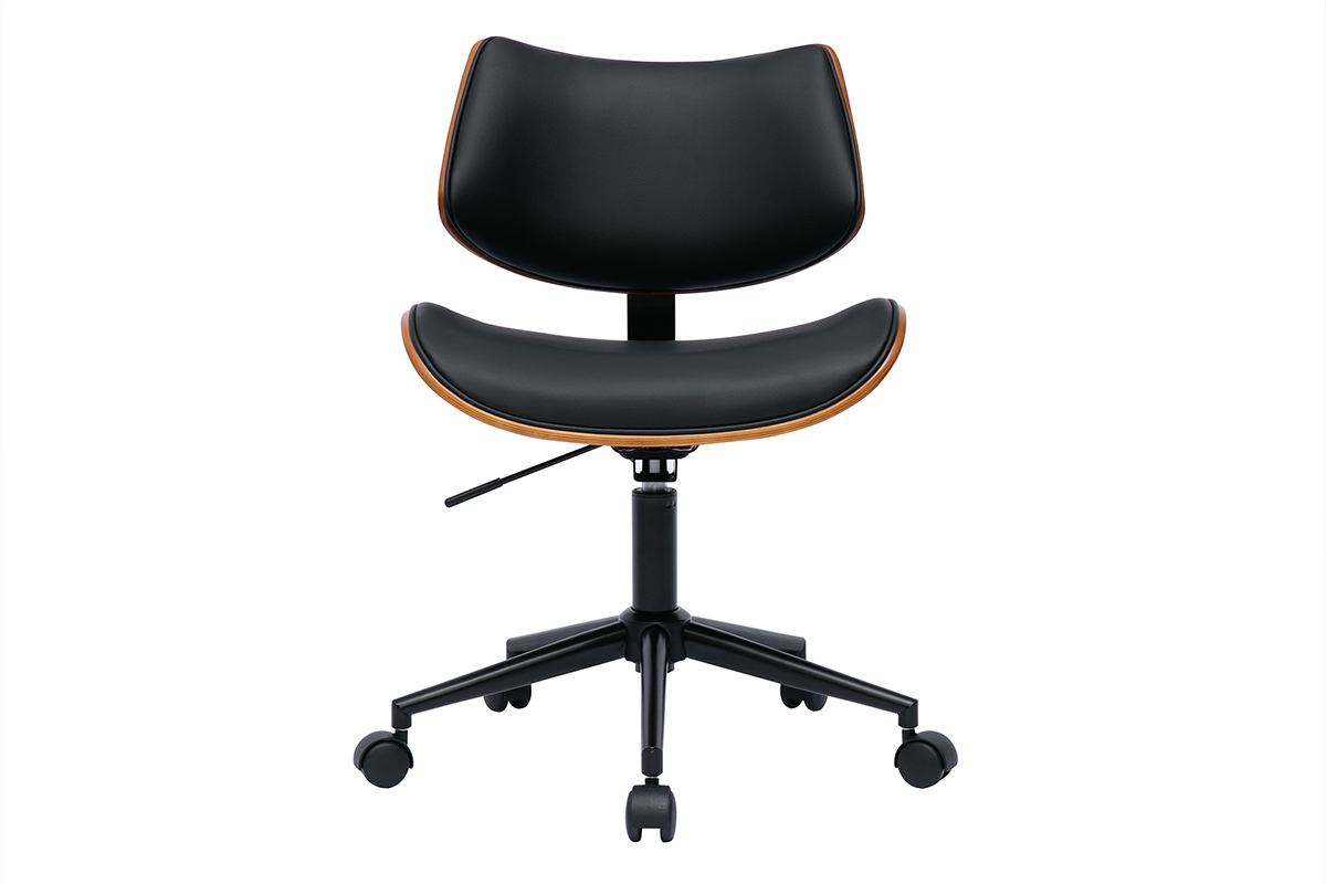 Sedia da ufficio con rotelle design nero, legno noce scuro e metallo nero MALMO