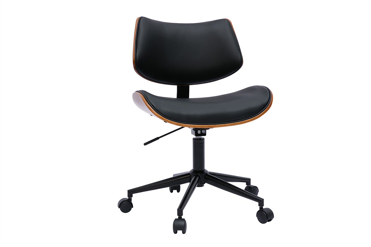 Sedia da ufficio con rotelle design nero, legno noce scuro e metallo nero MALMO