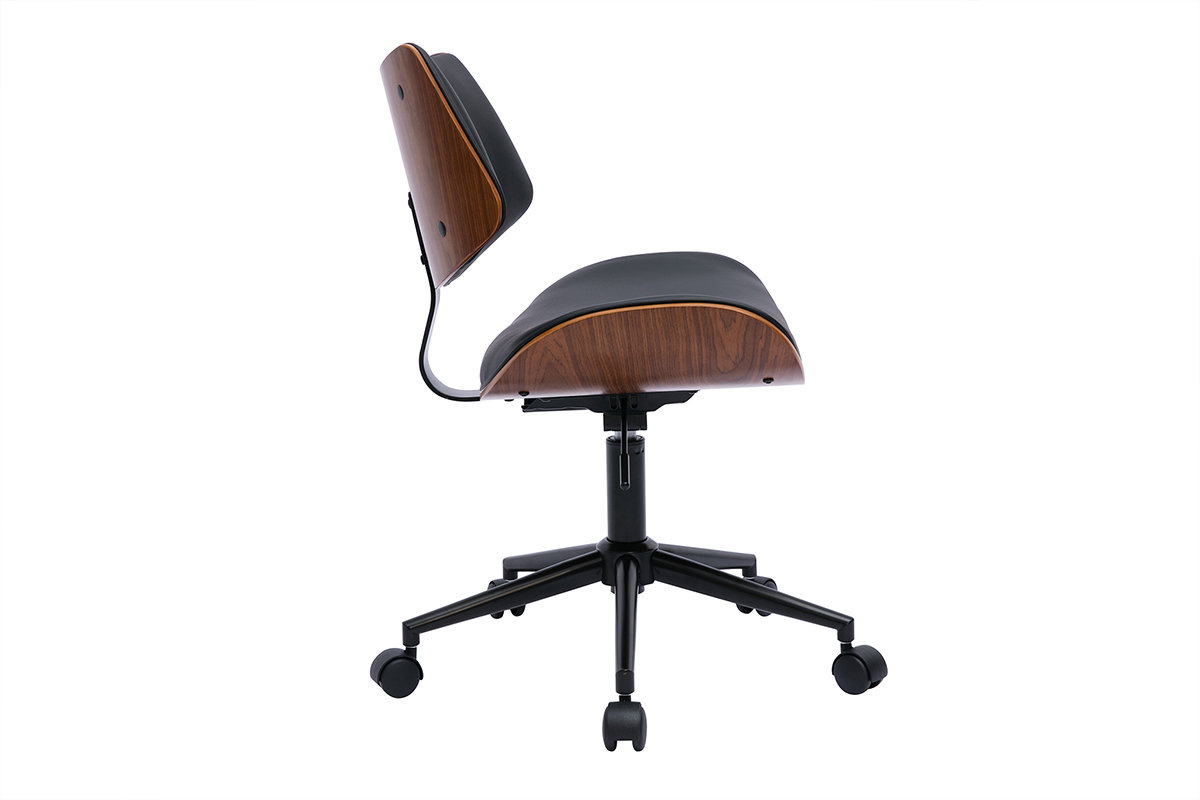 Sedia da ufficio con rotelle design nero, legno noce scuro e metallo nero MALMO