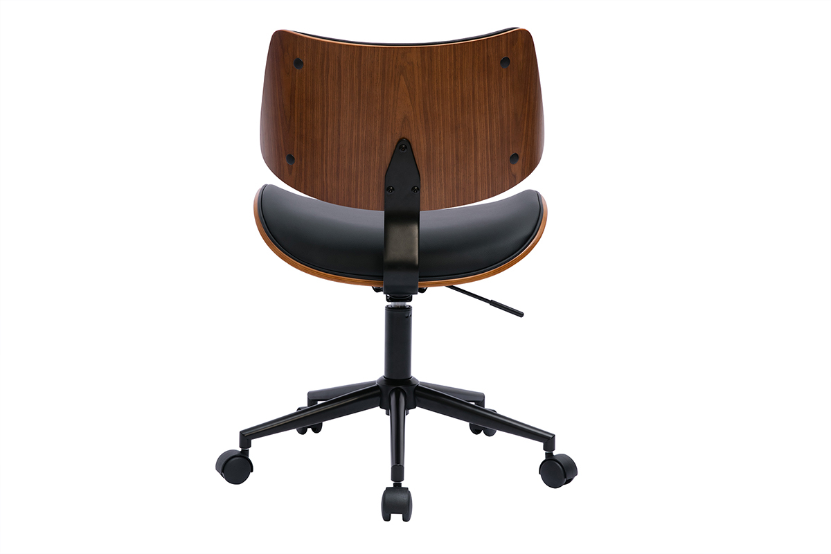Sedia da ufficio con rotelle design nero, legno noce scuro e metallo nero MALMO