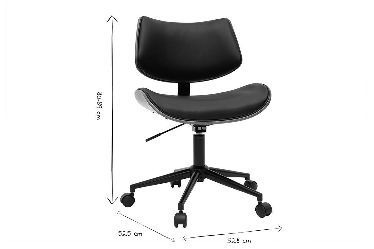 Sedia da ufficio con rotelle design nero, legno noce scuro e metallo nero MALMO