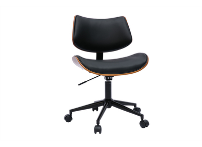 Sedia da ufficio con rotelle design nero, legno noce scuro e metallo nero MALMO