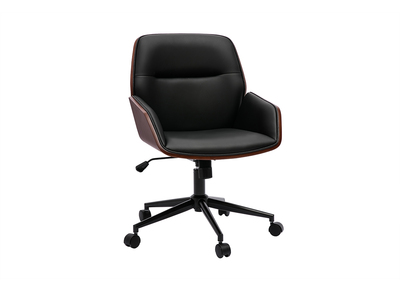 Sedia da ufficio con rotelle design nero, legno scuro e metallo nero MARLOW