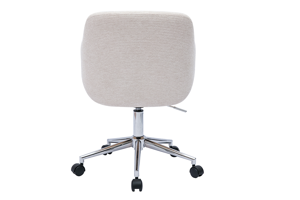 Sedia da ufficio con rotelle in tessuto di velluto beige, legno chiaro e metallo cromato EARL