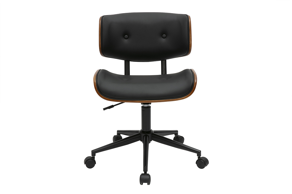 Sedia da ufficio con rotelle nera e legno scuro BASILE