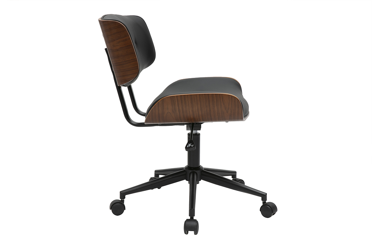 Sedia da ufficio con rotelle nera e legno scuro BASILE