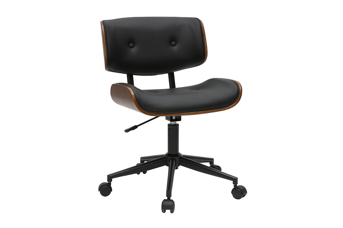 Sedia da ufficio con rotelle nera e legno scuro BASILE