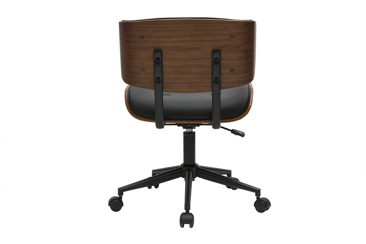 Sedia da ufficio con rotelle nera e legno scuro BASILE