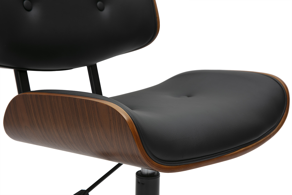 Sedia da ufficio con rotelle nera e legno scuro BASILE