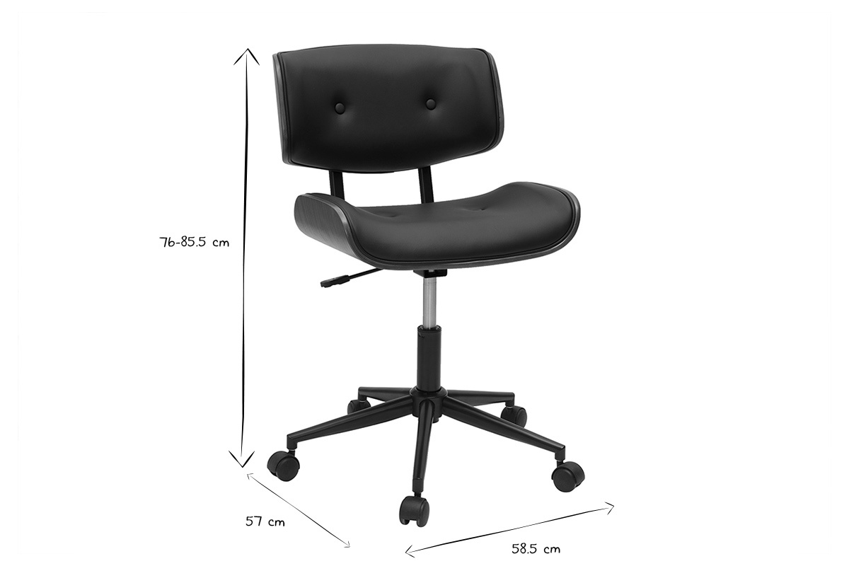 Sedia da ufficio con rotelle nera e legno scuro BASILE