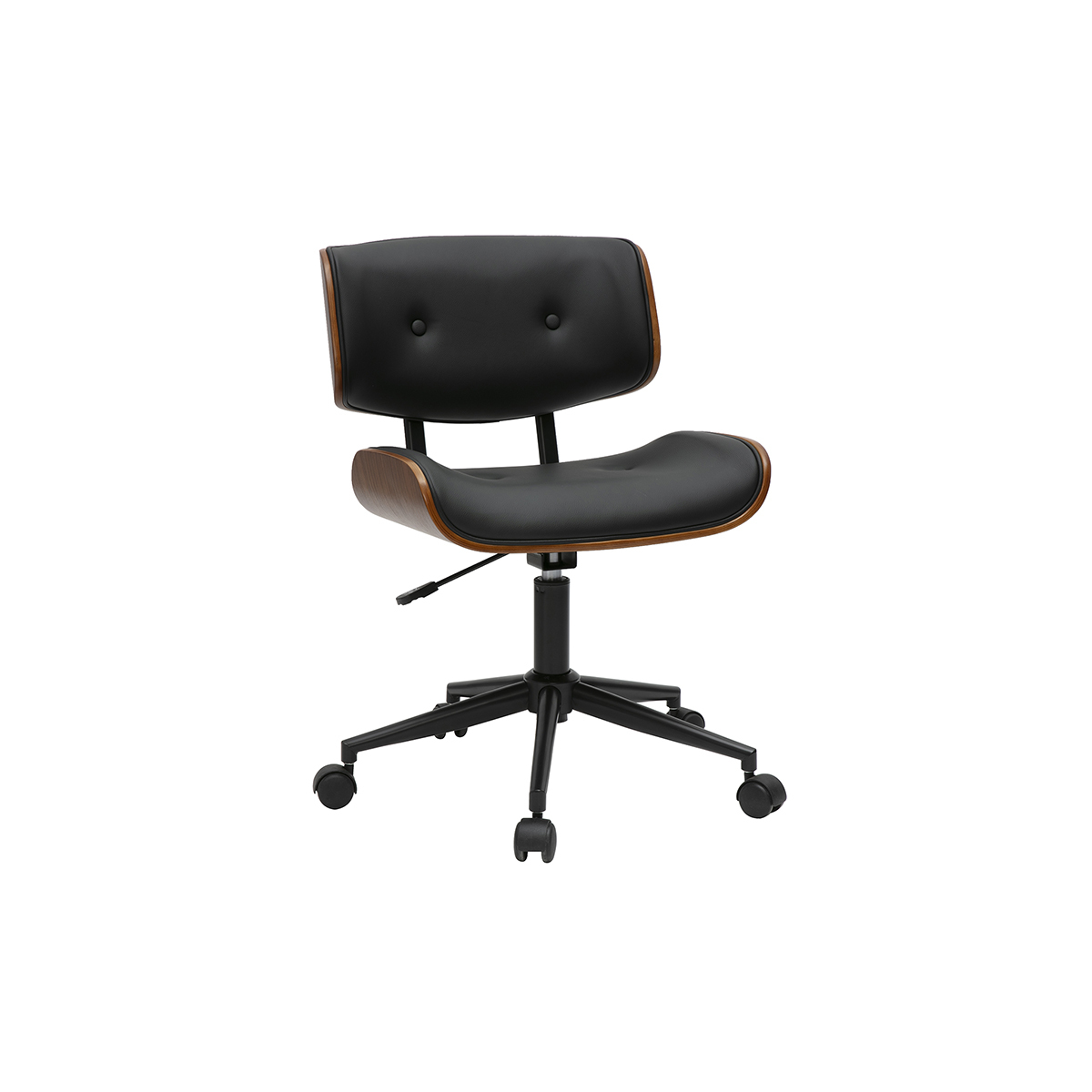 Sedia da ufficio con rotelle nera e legno scuro BASILE
