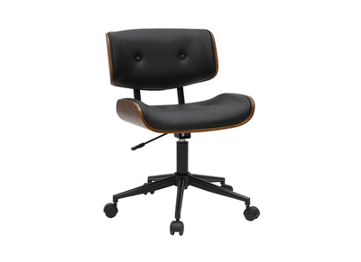 Sedia da ufficio con rotelle nera e legno scuro BASILE