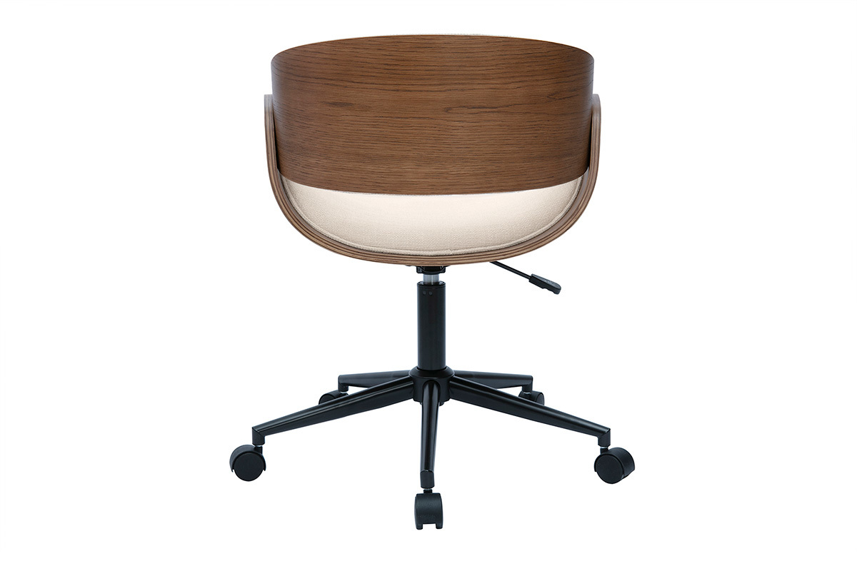 Sedia da ufficio con ruote design in legno scuro e tessuto effetto velluto beige BENT