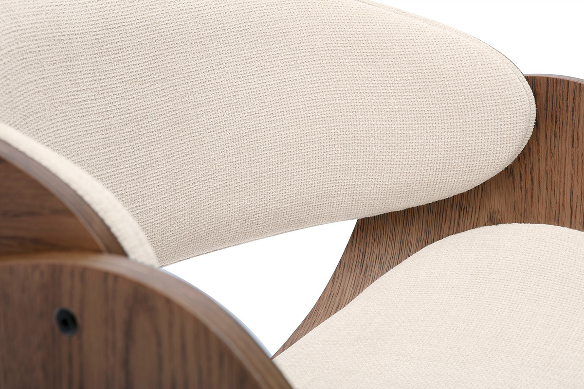 Sedia da ufficio con ruote design in legno scuro e tessuto effetto velluto beige BENT