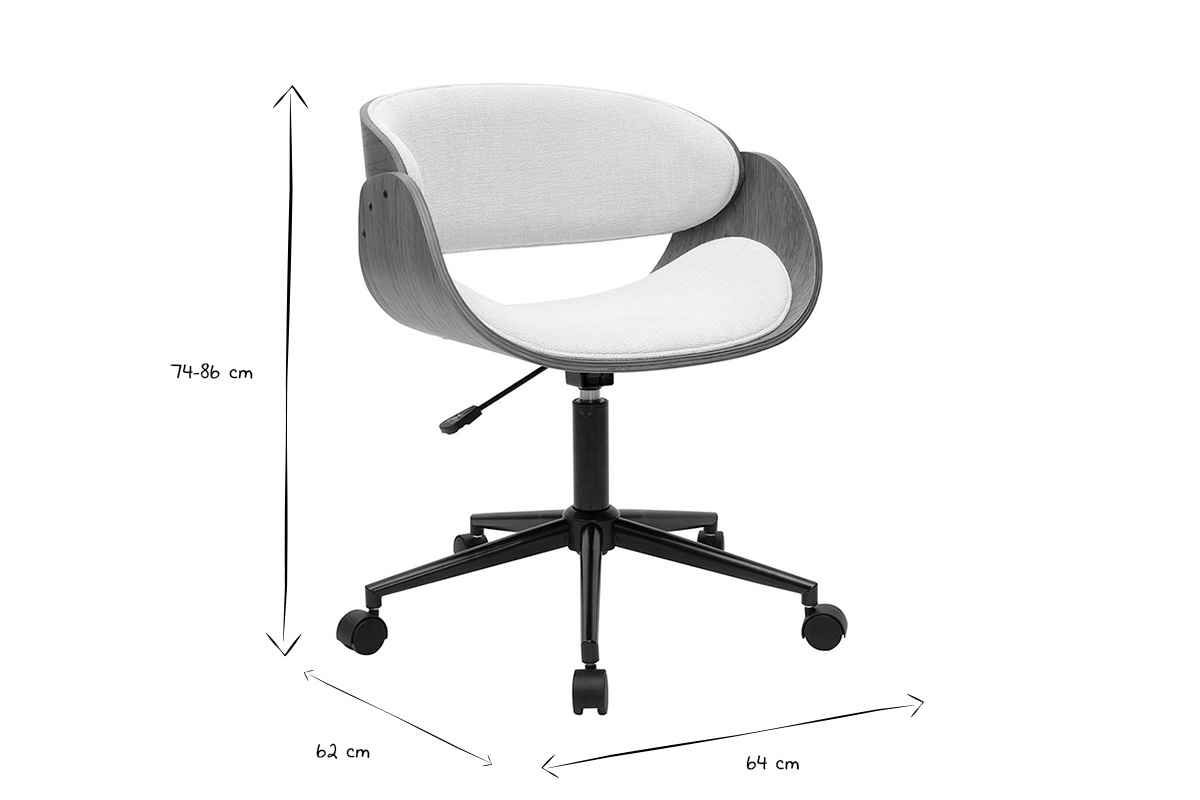 Sedia da ufficio con ruote design in legno scuro e tessuto effetto velluto beige BENT
