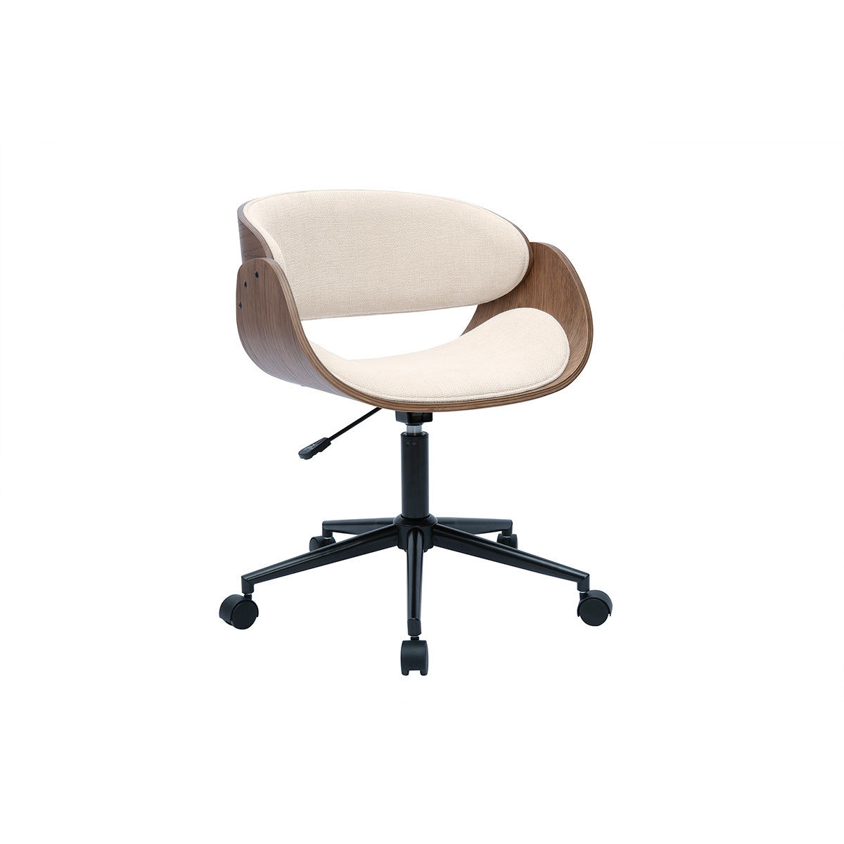 Sedia da ufficio con ruote design in legno scuro e tessuto effetto velluto beige BENT