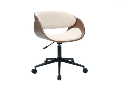 Sedia da ufficio con ruote design in legno scuro e tessuto effetto velluto beige BENT