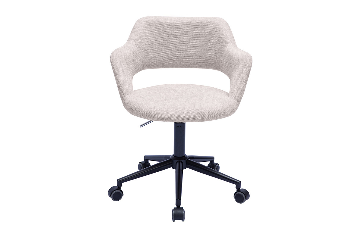 Sedia da ufficio con ruote design in tessuto effetto velluto beige e metallo nero JESSY