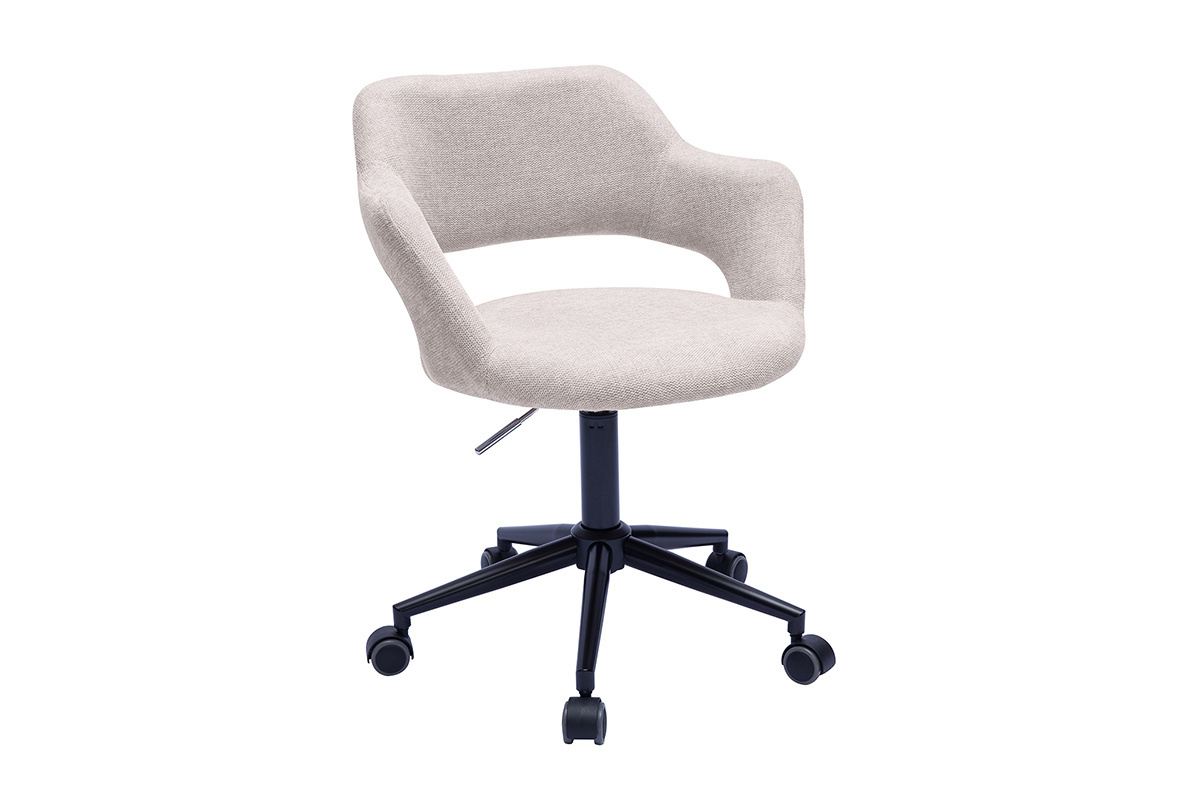 Sedia da ufficio con ruote design in tessuto effetto velluto beige e metallo nero JESSY