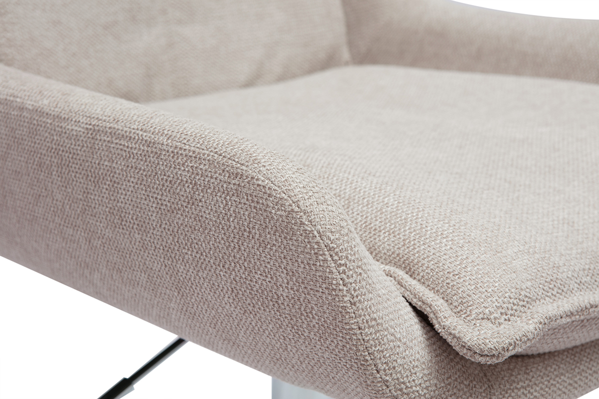 Sedia da ufficio con ruote in tessuto effetto velluto beige e metallo cromato BLAISE