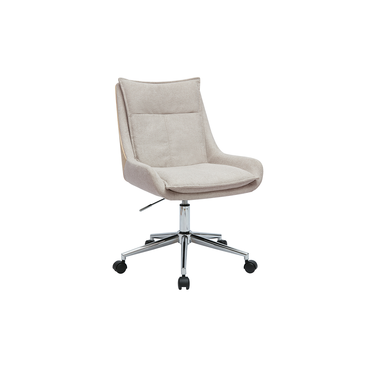 Sedia da ufficio con ruote in tessuto effetto velluto beige e metallo cromato BLAISE