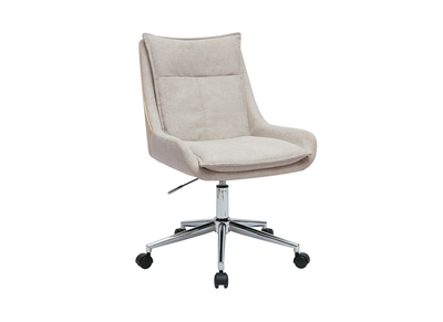 Sedia da ufficio con ruote in tessuto effetto velluto beige e metallo cromato BLAISE