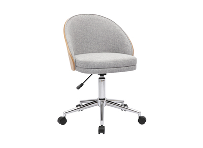 Sedia da ufficio con ruote in tessuto effetto velluto grigio, legno chiaro e metallo cromato TUCSON
