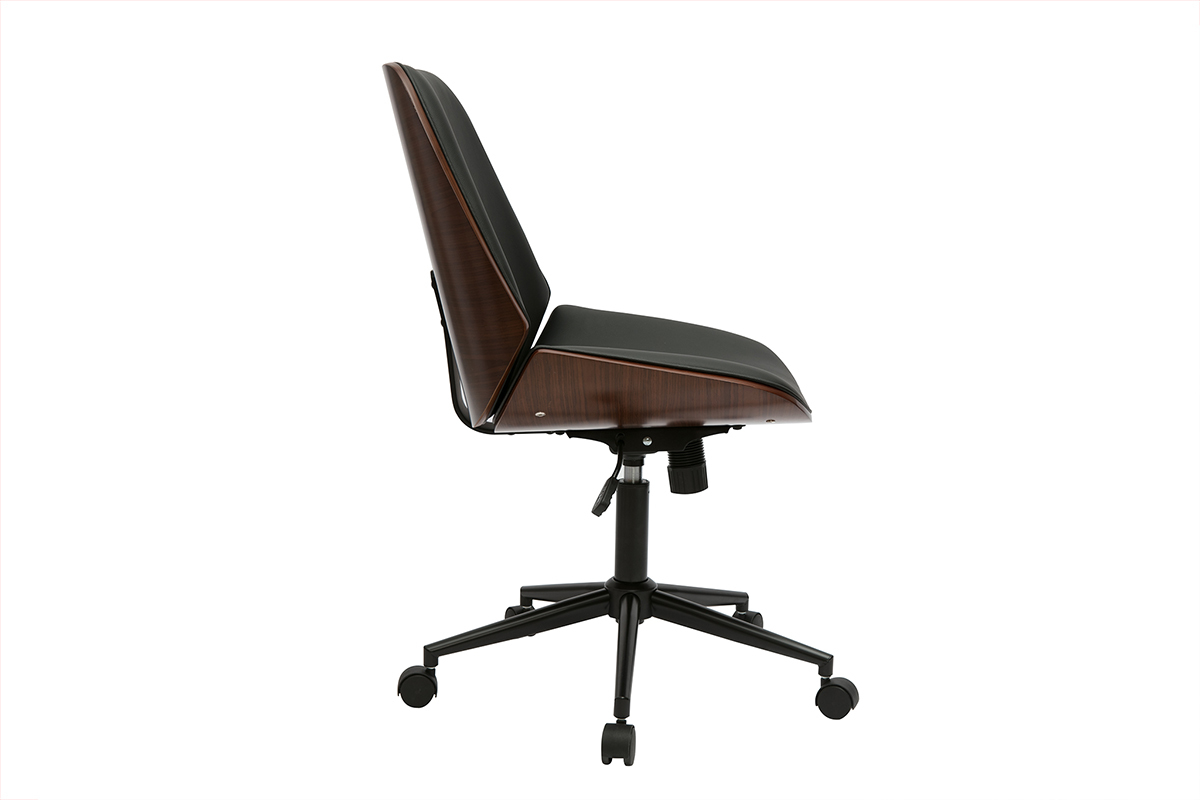 Sedia da ufficio con ruote nera e legno scuro DOUGLAS