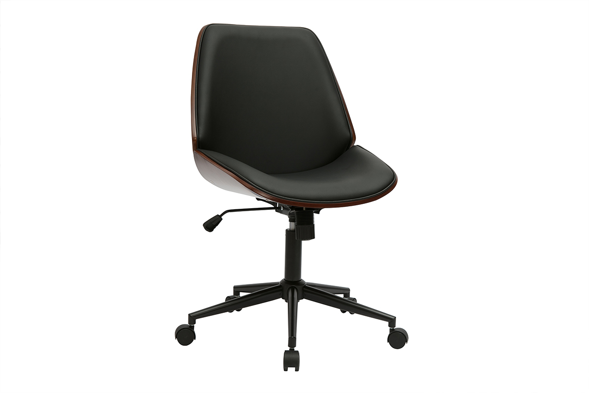 Sedia da ufficio con ruote nera e legno scuro DOUGLAS
