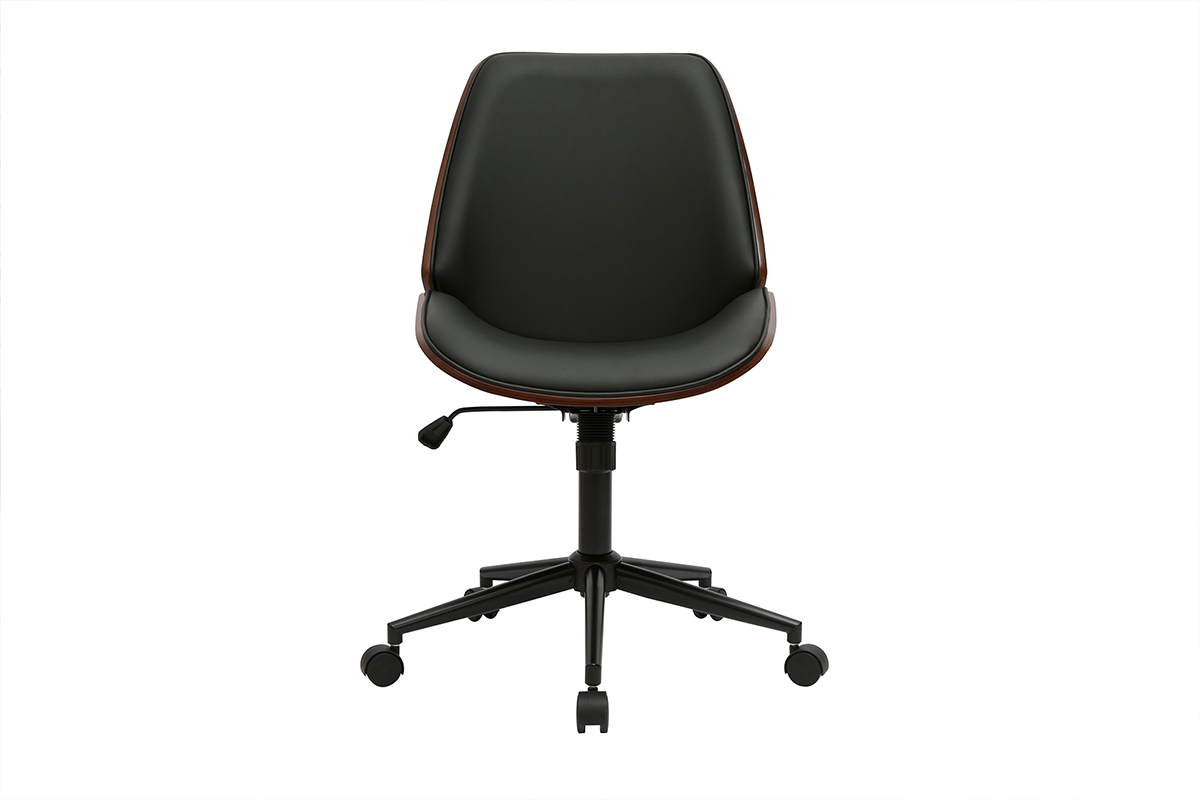 Sedia da ufficio con ruote nera e legno scuro DOUGLAS