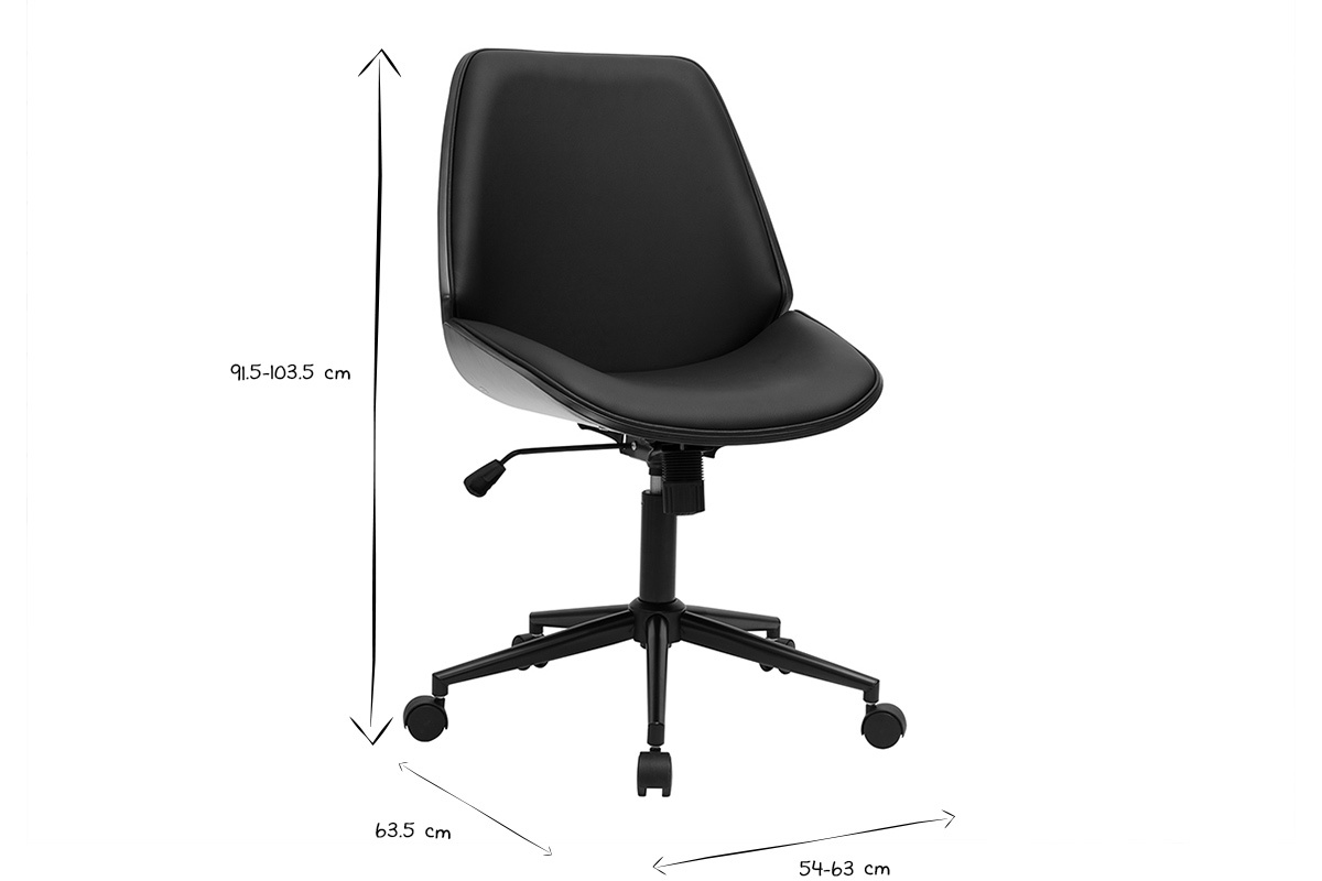 Sedia da ufficio con ruote nera e legno scuro DOUGLAS