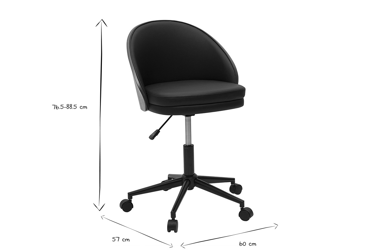 Sedia da ufficio TUCSON con dimensioni in nero e bianco, 76.5-88.5 cm di altezza, 57x60 cm.